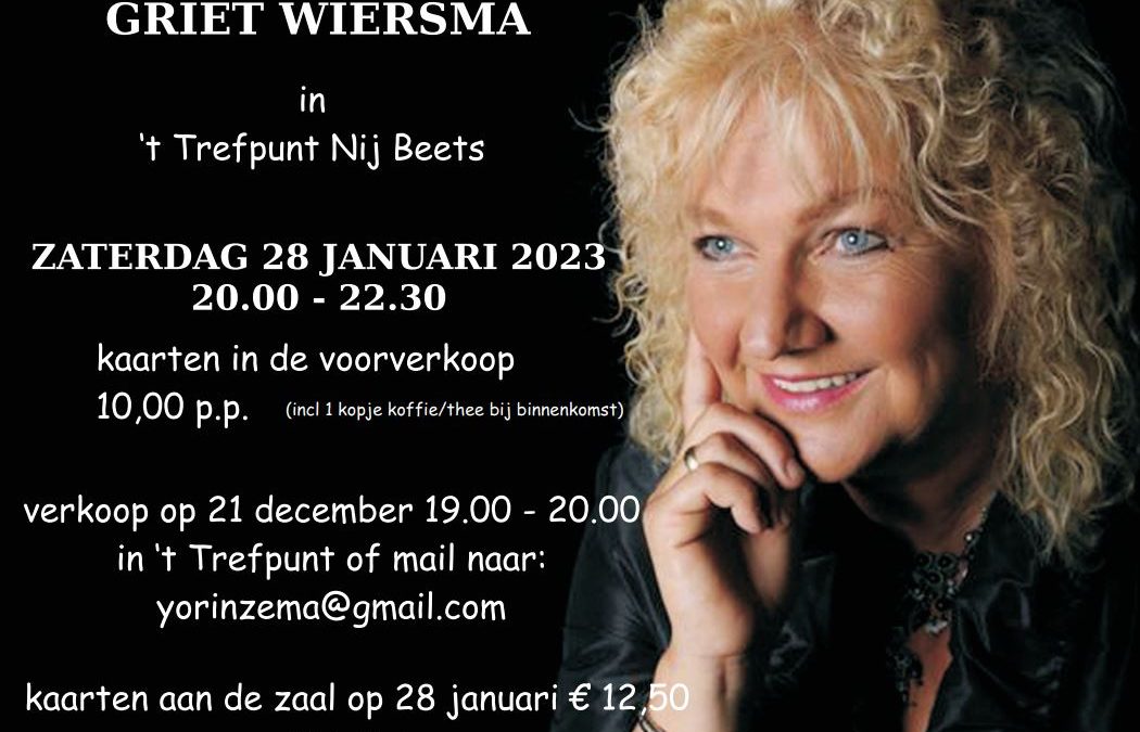 Griet Wiersma komt naar ’t Trefpunt